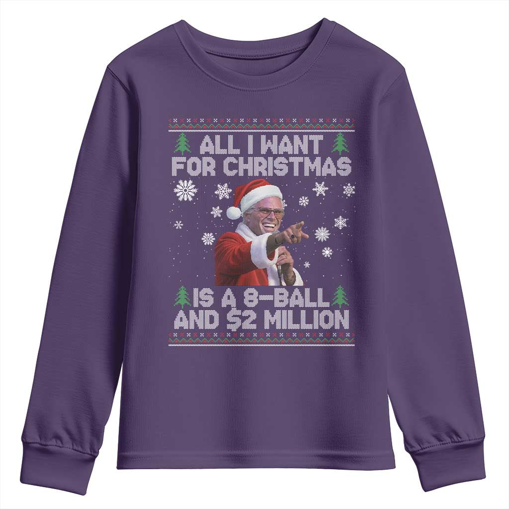 Funny Christmas Billy Meme Youth Sweatshirt A 8 Ball and 2 Million Dollars Baby Uncle in Santa Suit - Wonder Print Shop