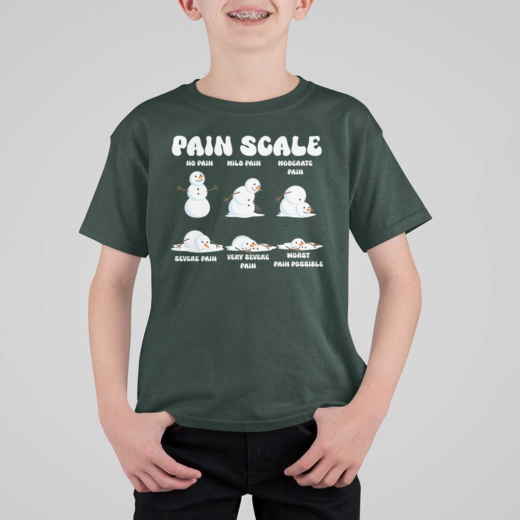 Funny Snowman Pain Scale Christmas T Shirt For Kid Melting Snowman Holiday Humor - Wonder Print Shop