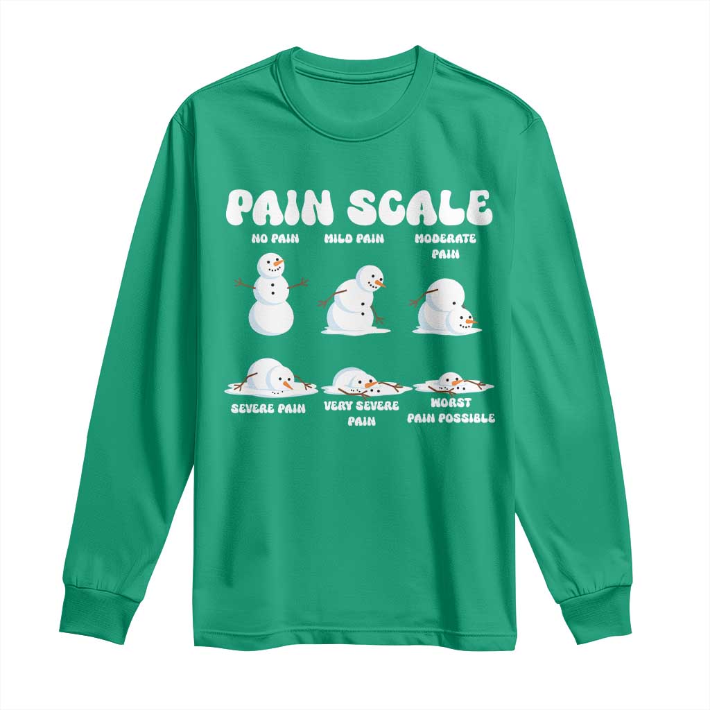 Funny Snowman Pain Scale Christmas Long Sleeve Shirt Melting Snowman Holiday Humor - Wonder Print Shop