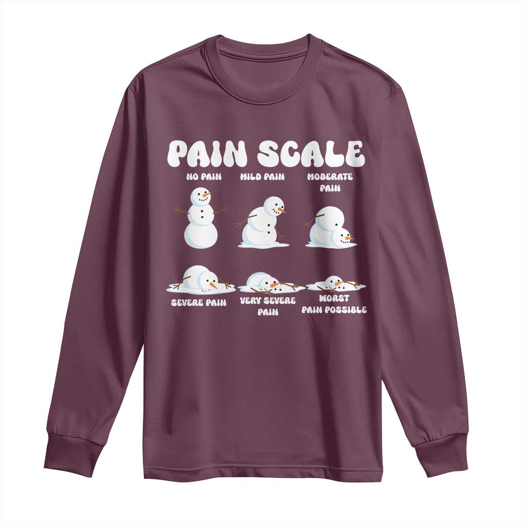 Funny Snowman Pain Scale Christmas Long Sleeve Shirt Melting Snowman Holiday Humor - Wonder Print Shop