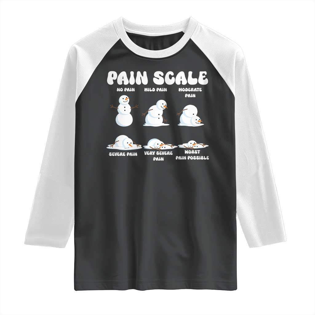 Funny Snowman Pain Scale Christmas Raglan Shirt Melting Snowman Holiday Humor - Wonder Print Shop