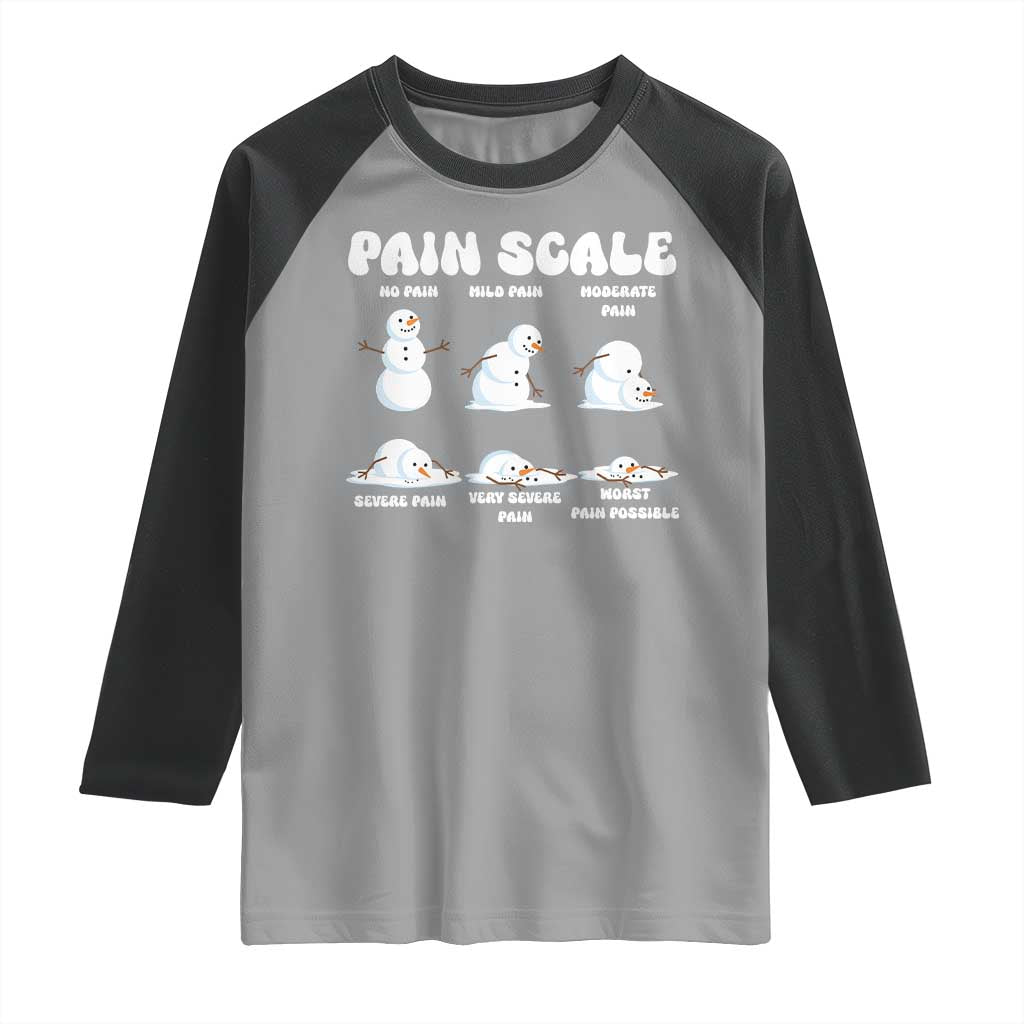 Funny Snowman Pain Scale Christmas Raglan Shirt Melting Snowman Holiday Humor - Wonder Print Shop