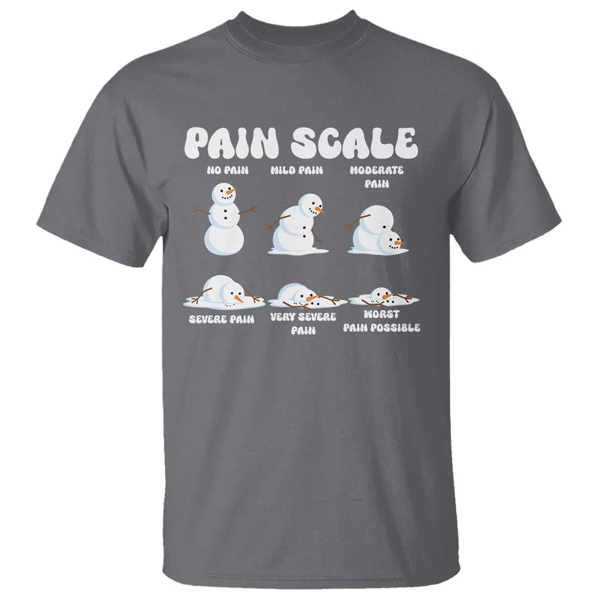 Funny Snowman Pain Scale Christmas T Shirt Melting Snowman Holiday Humor - Wonder Print Shop
