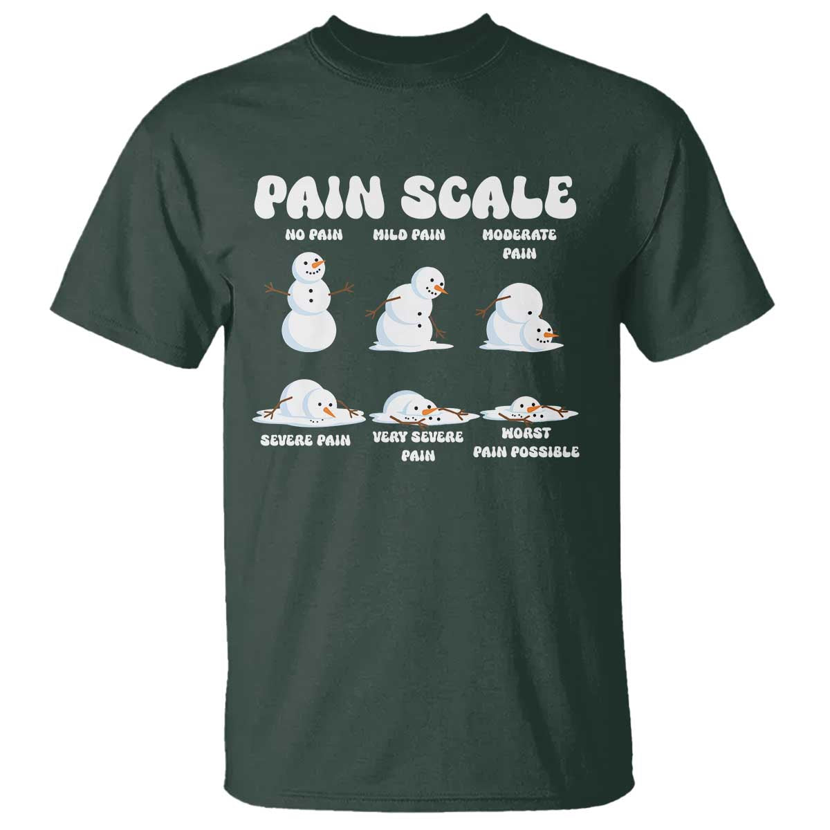 Funny Snowman Pain Scale Christmas T Shirt Melting Snowman Holiday Humor - Wonder Print Shop