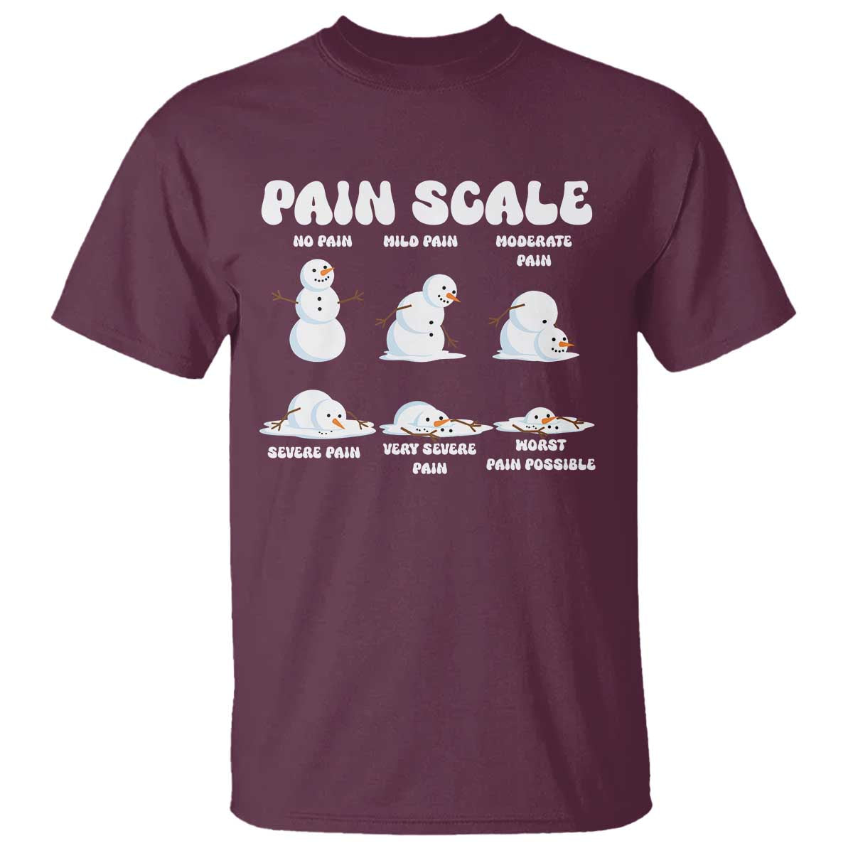 Funny Snowman Pain Scale Christmas T Shirt Melting Snowman Holiday Humor - Wonder Print Shop