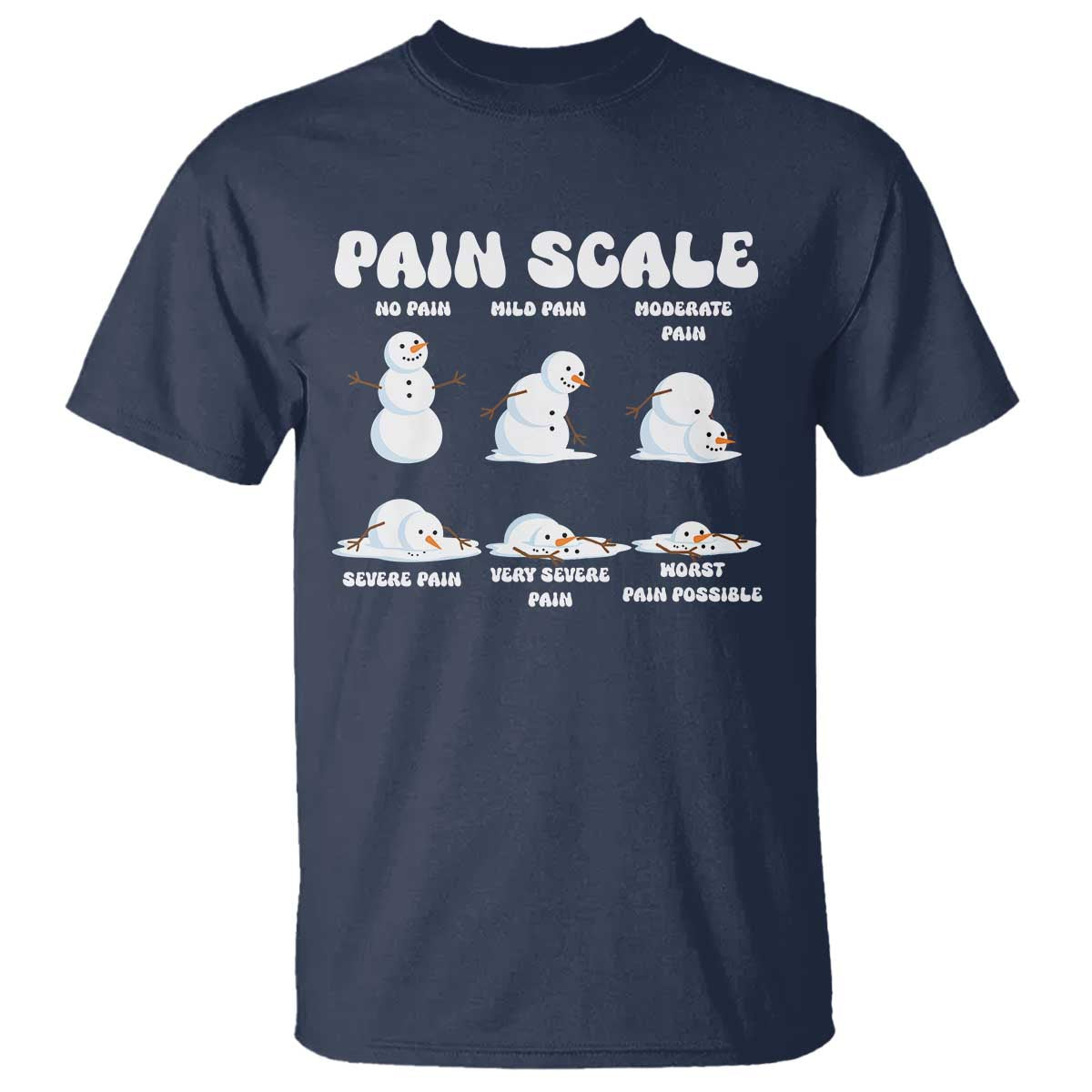 Funny Snowman Pain Scale Christmas T Shirt Melting Snowman Holiday Humor - Wonder Print Shop
