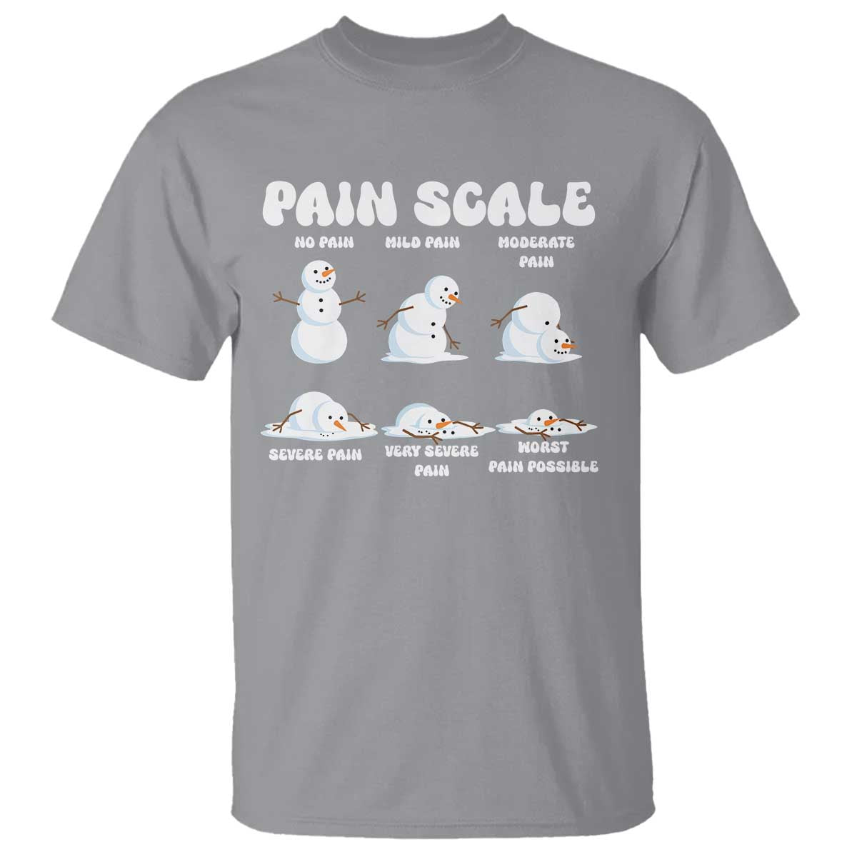 Funny Snowman Pain Scale Christmas T Shirt Melting Snowman Holiday Humor - Wonder Print Shop