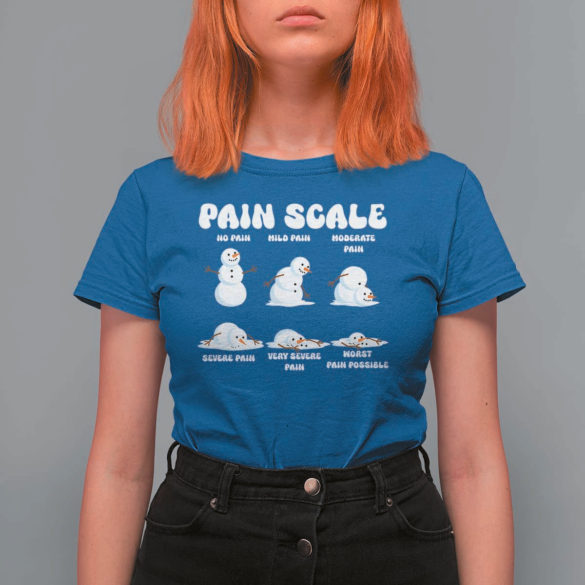 Funny Snowman Pain Scale Christmas T Shirt For Women Melting Snowman Holiday Humor - Wonder Print Shop