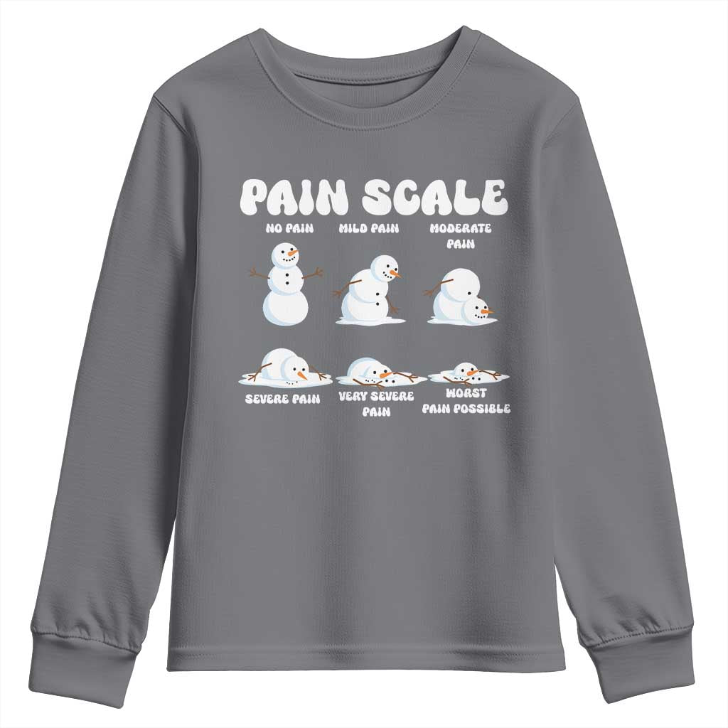 Funny Snowman Pain Scale Christmas Youth Sweatshirt Melting Snowman Holiday Humor - Wonder Print Shop