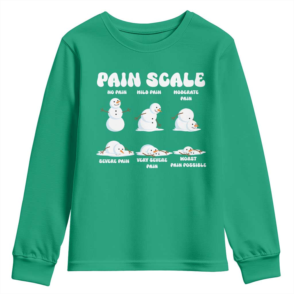 Funny Snowman Pain Scale Christmas Youth Sweatshirt Melting Snowman Holiday Humor - Wonder Print Shop