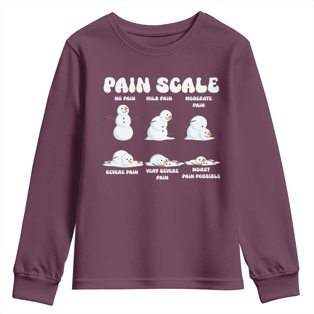 Funny Snowman Pain Scale Christmas Youth Sweatshirt Melting Snowman Holiday Humor - Wonder Print Shop