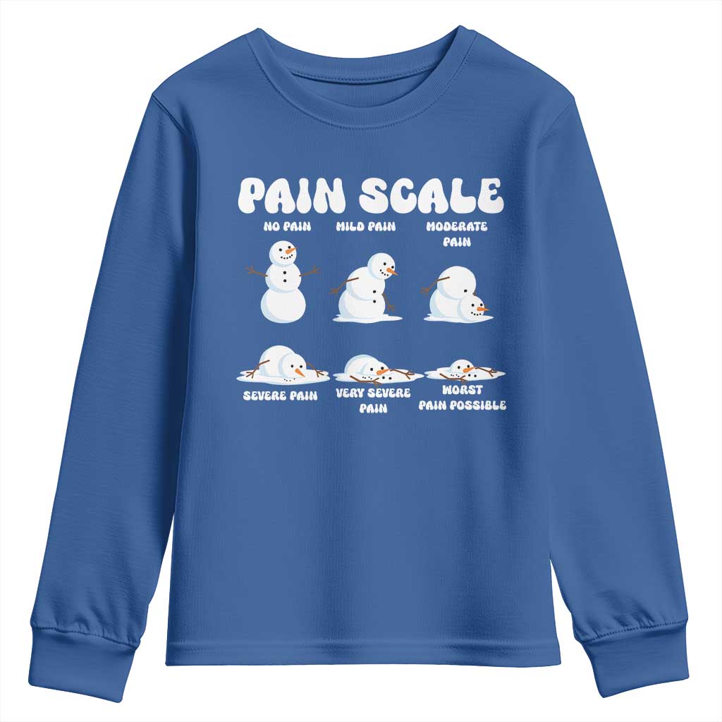 Funny Snowman Pain Scale Christmas Youth Sweatshirt Melting Snowman Holiday Humor - Wonder Print Shop