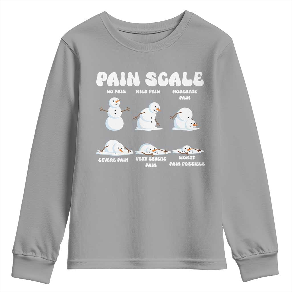 Funny Snowman Pain Scale Christmas Youth Sweatshirt Melting Snowman Holiday Humor - Wonder Print Shop
