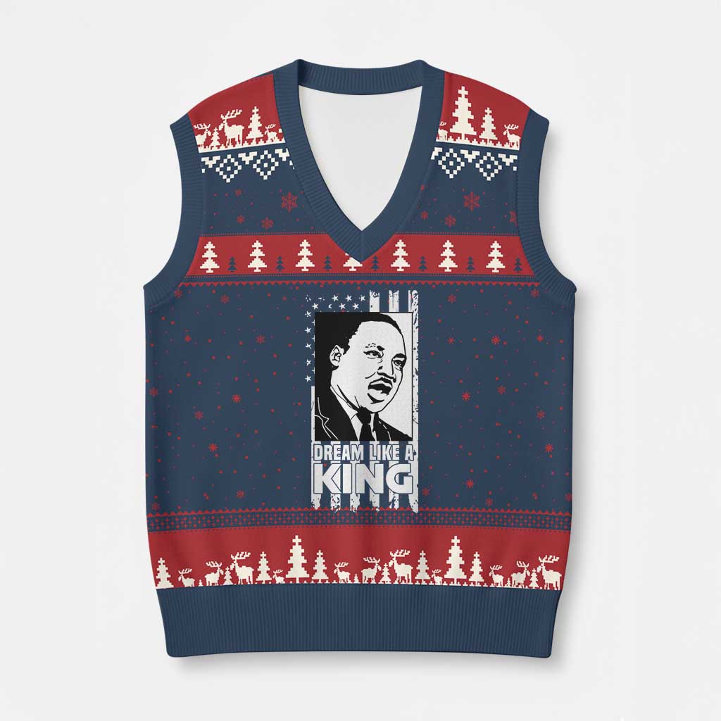 Martin Luther King MLK V-Neck Knit Sweater Vest Dream Like A King Black History American Flag - Wonder Print Shop