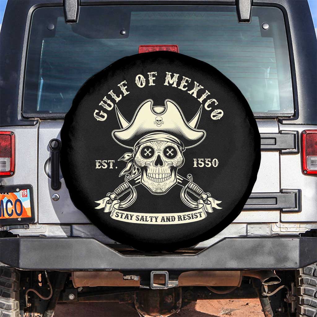Gulf of Mexico Pirate Sugar Skull Spare Tire Cover Est 1550 Stay Salty And Resist