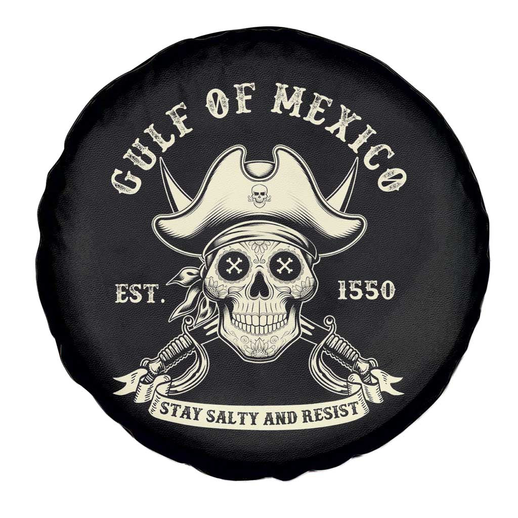 Gulf of Mexico Pirate Sugar Skull Spare Tire Cover Est 1550 Stay Salty And Resist
