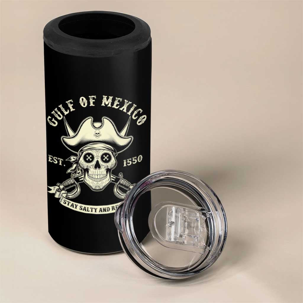 Gulf of Mexico Pirate Sugar Skull 4 in 1 Can Cooler Tumbler Est 1550 Stay Salty And Resist