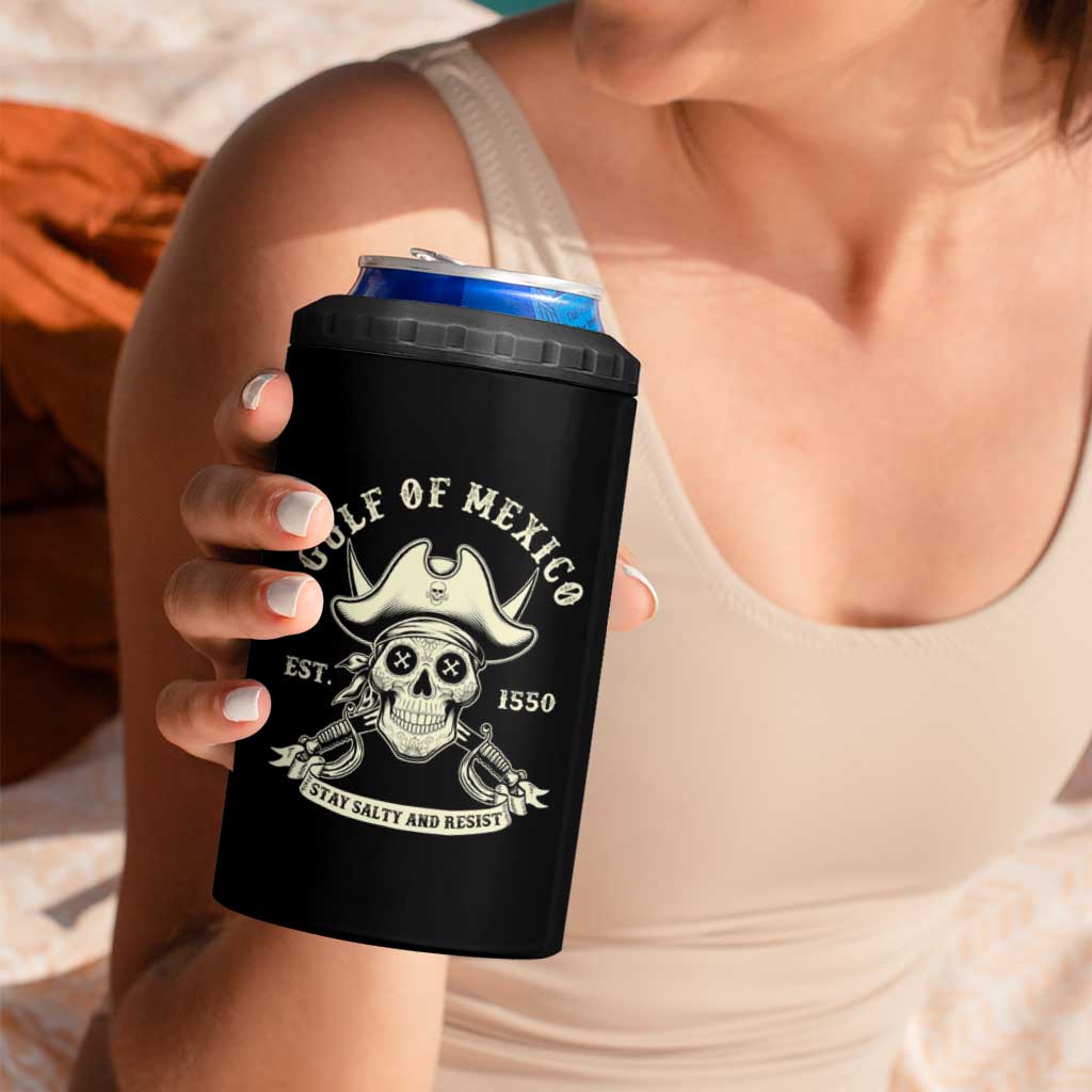 Gulf of Mexico Pirate Sugar Skull 4 in 1 Can Cooler Tumbler Est 1550 Stay Salty And Resist