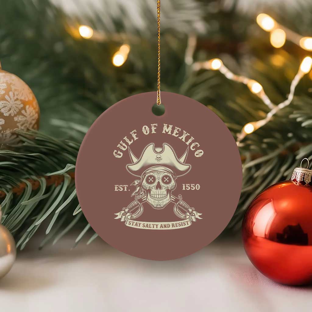 Gulf of Mexico Pirate Sugar Skull Ceramic Ornament Est 1550 Stay Salty And Resist - Wonder Print Shop