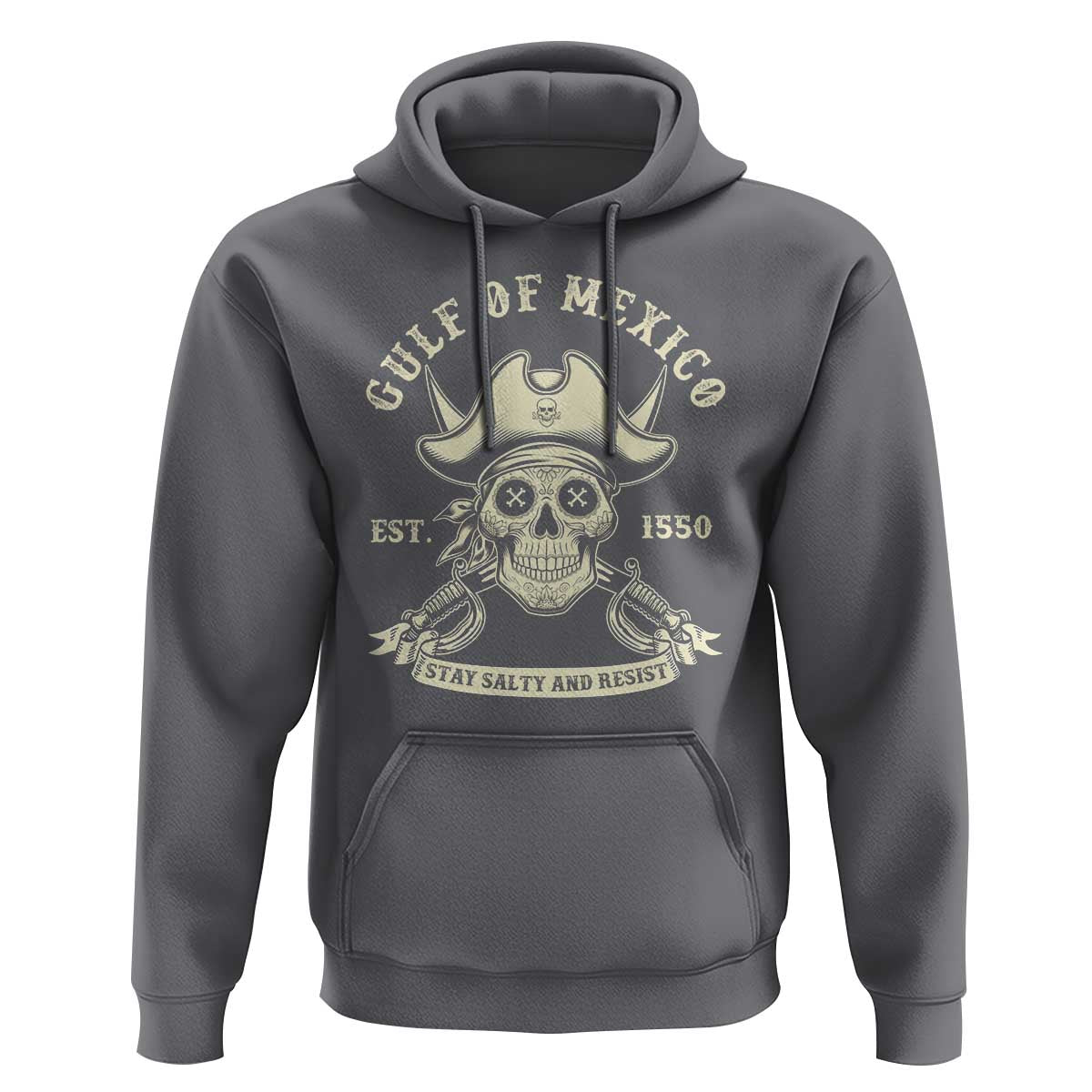 Gulf of Mexico Pirate Sugar Skull Hoodie Est 1550 Stay Salty And Resist