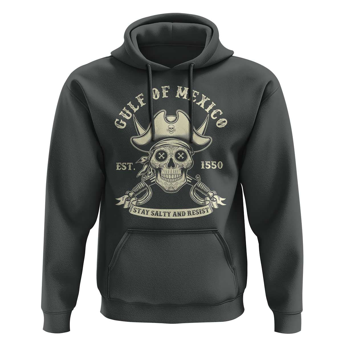 Gulf of Mexico Pirate Sugar Skull Hoodie Est 1550 Stay Salty And Resist