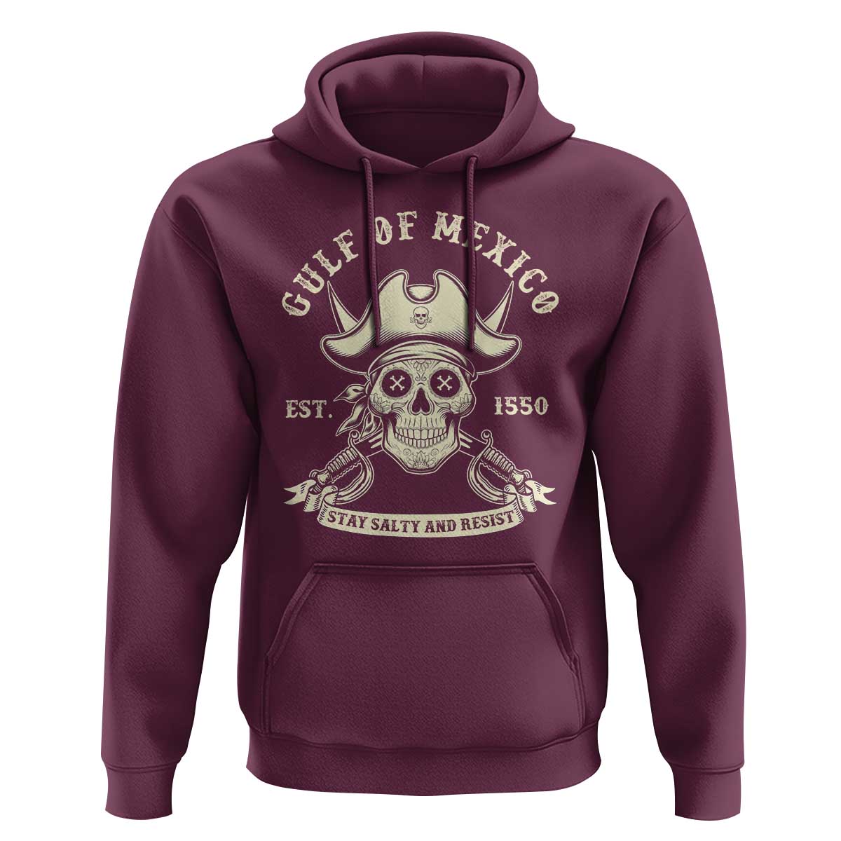 Gulf of Mexico Pirate Sugar Skull Hoodie Est 1550 Stay Salty And Resist