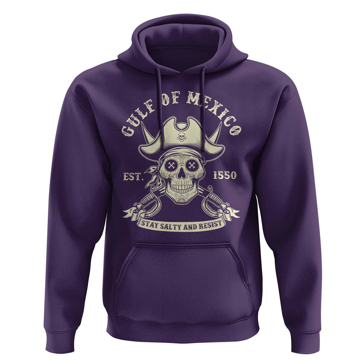 Gulf of Mexico Pirate Sugar Skull Hoodie Est 1550 Stay Salty And Resist