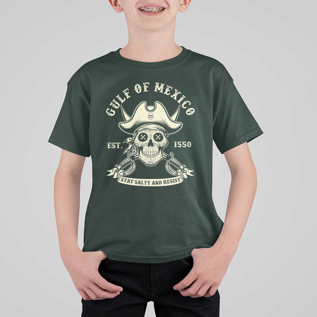 Gulf of Mexico Pirate Sugar Skull T Shirt For Kid Est 1550 Stay Salty And Resist