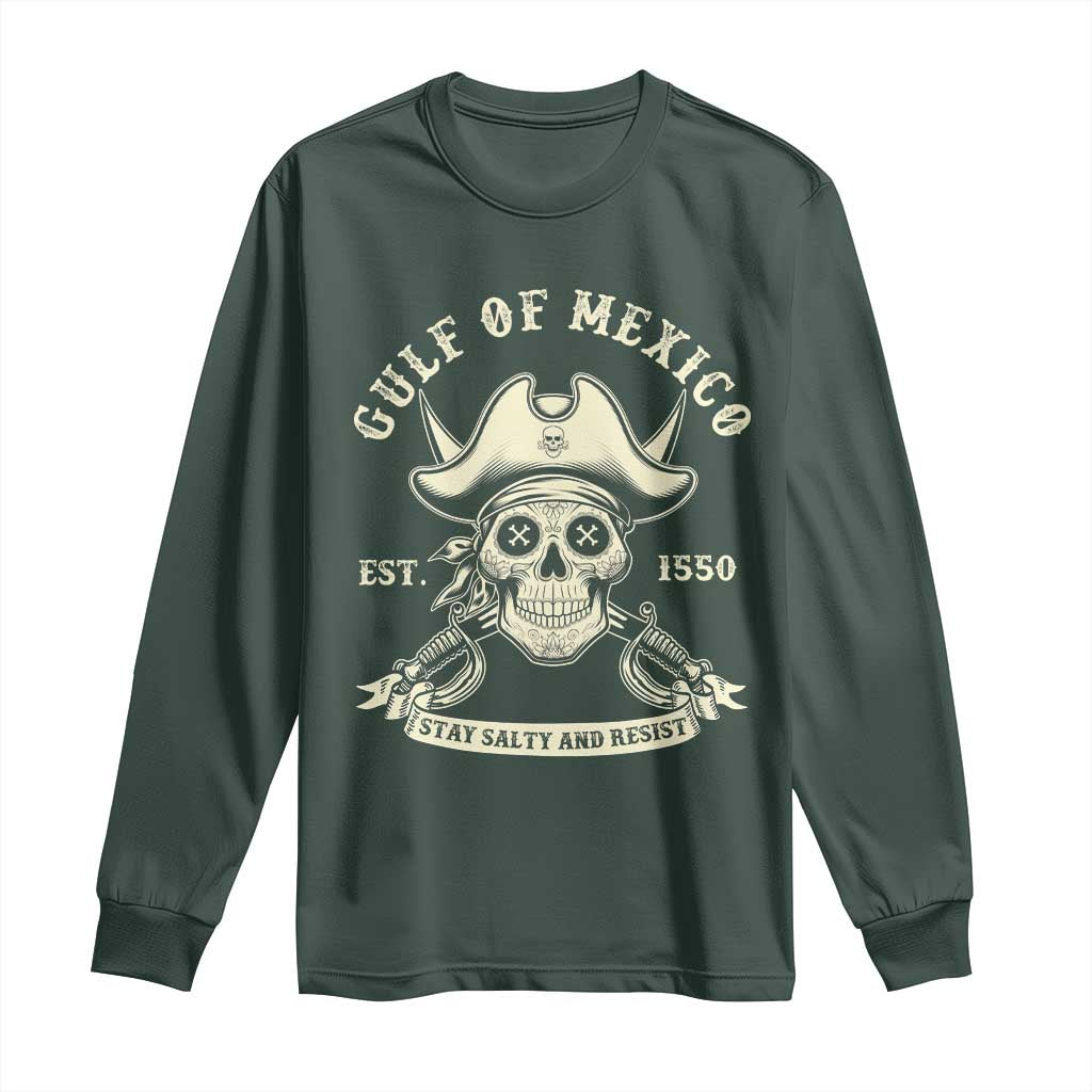 Gulf of Mexico Pirate Sugar Skull Long Sleeve Shirt Est 1550 Stay Salty And Resist