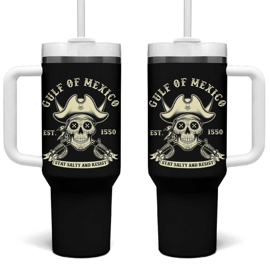 Gulf of Mexico Pirate Sugar Skull Tumbler With Handle Est 1550 Stay Salty And Resist