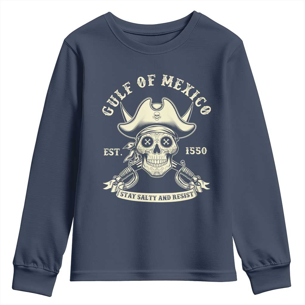 Gulf of Mexico Pirate Sugar Skull Youth Sweatshirt Est 1550 Stay Salty And Resist