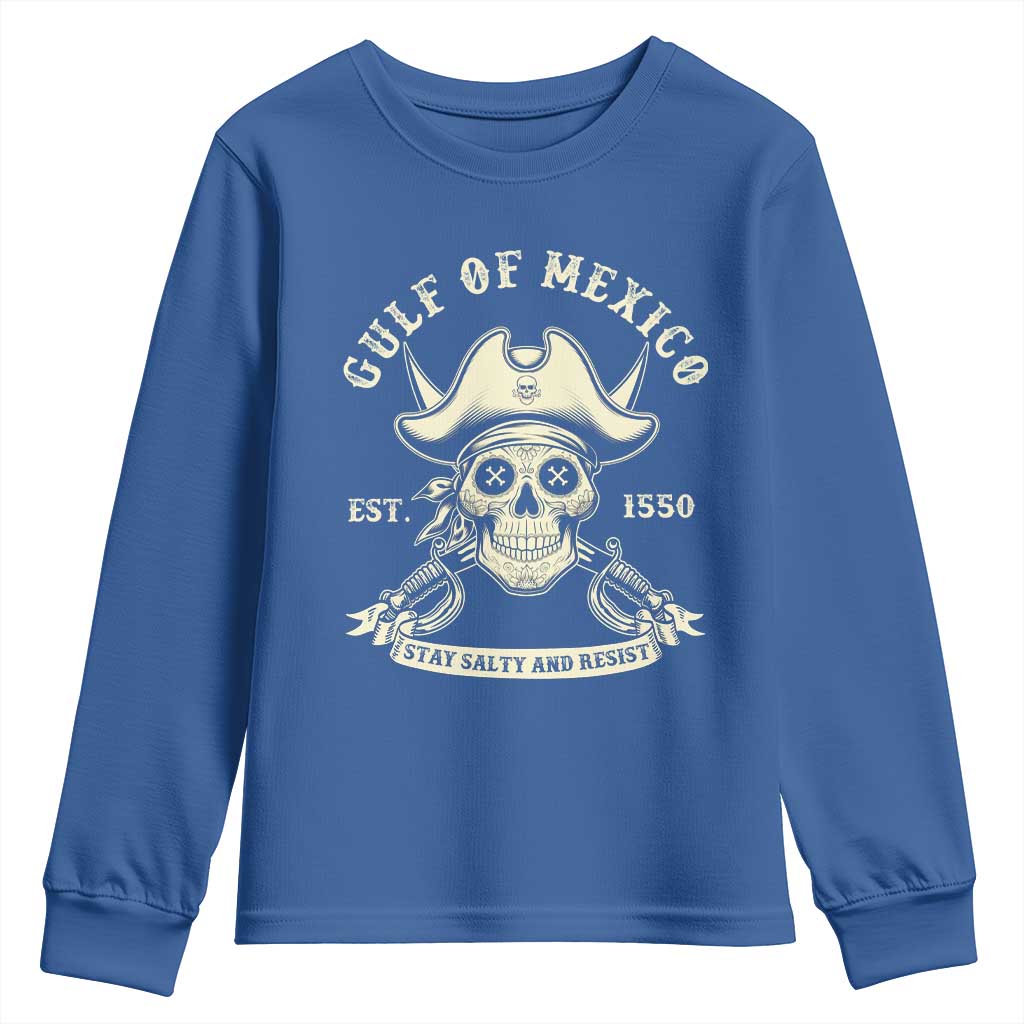 Gulf of Mexico Pirate Sugar Skull Youth Sweatshirt Est 1550 Stay Salty And Resist