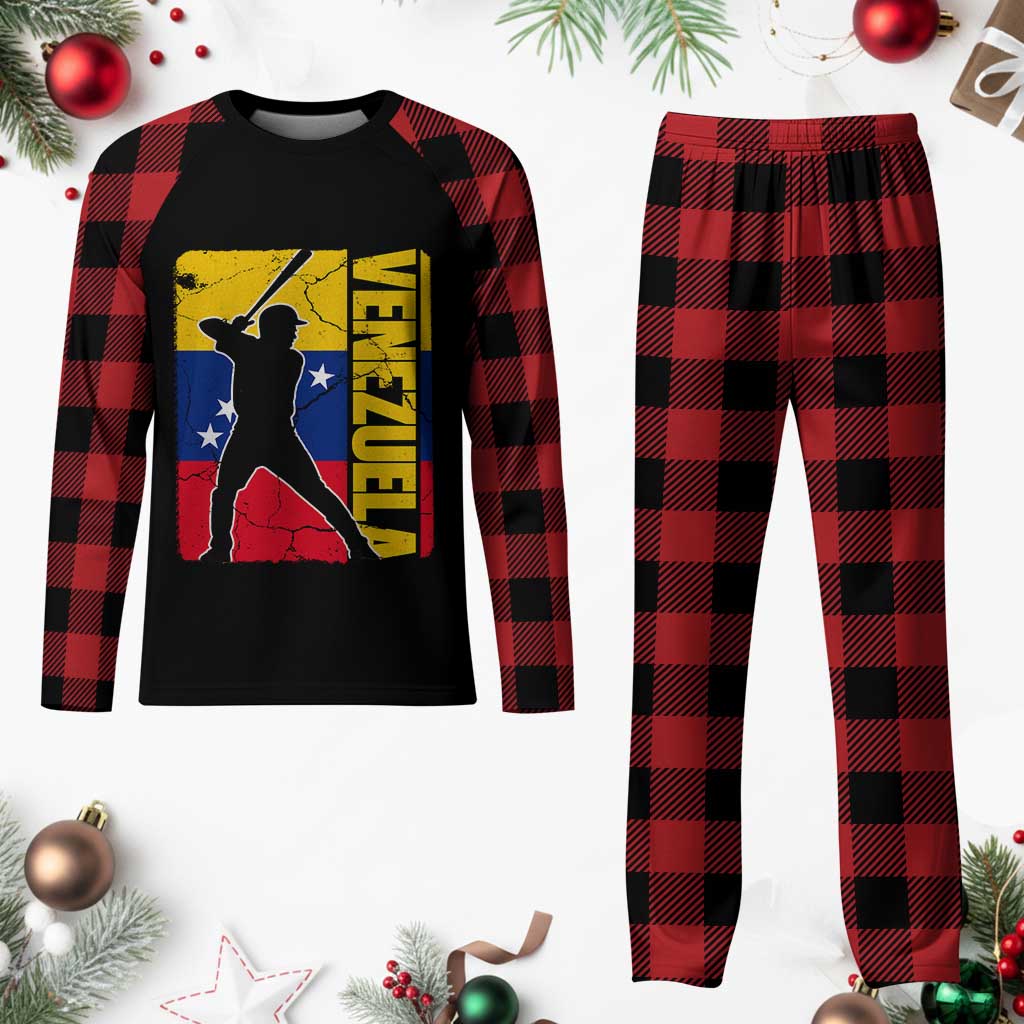 Venezuela Baseball Pride Vintage Flag Plaid Pajama Set Venezuelan Sports Fan Gift for Latino Beisbol Lovers
