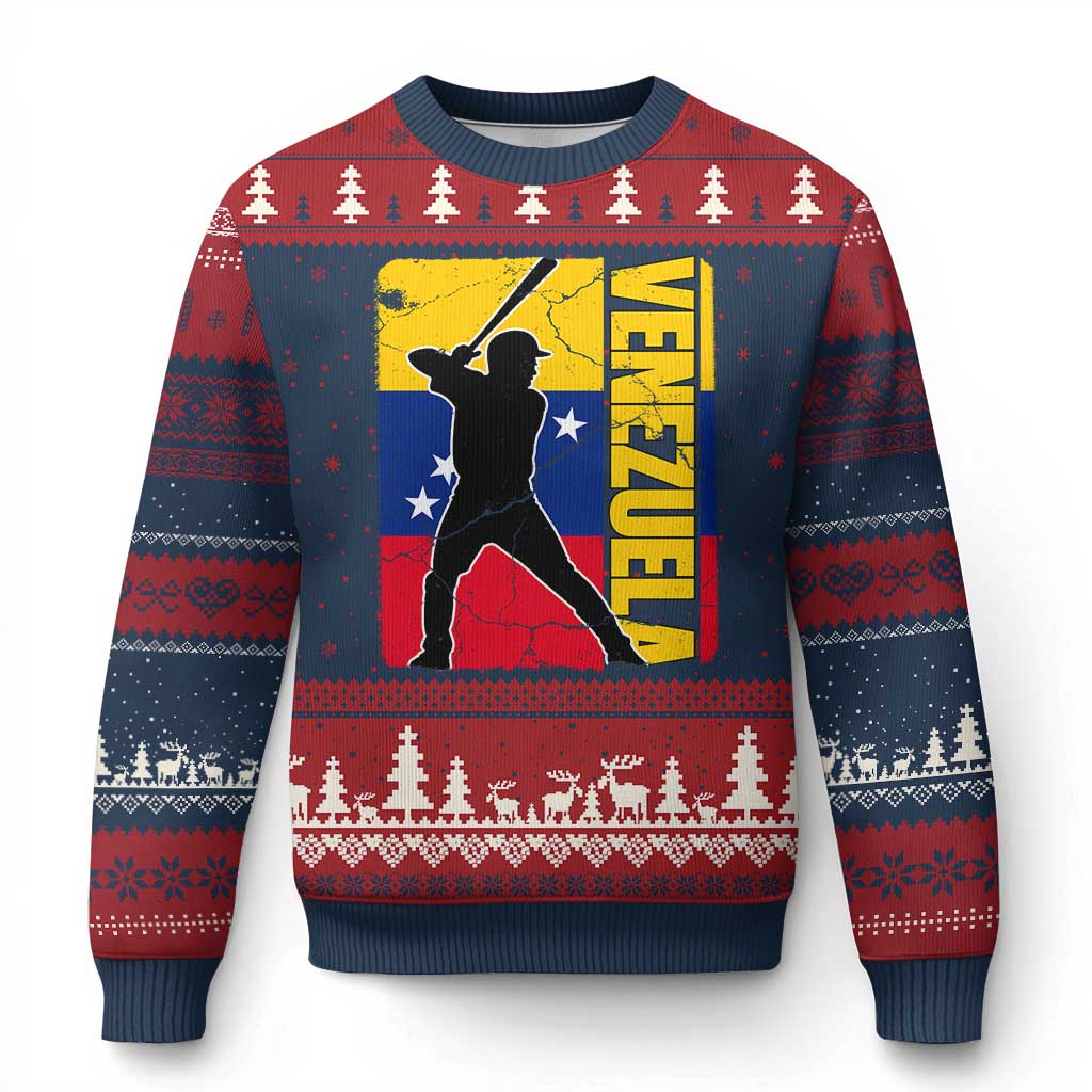 Venezuela Baseball Pride Vintage Flag Ugly Christmas Sweater Venezuelan Sports Fan Gift for Latino Beisbol Lovers