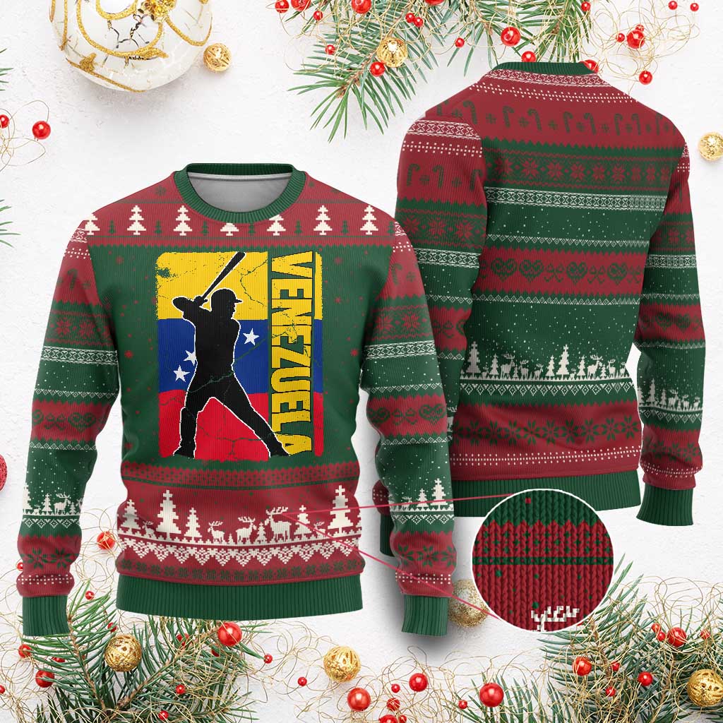 Venezuela Baseball Pride Vintage Flag Ugly Christmas Sweater Venezuelan Sports Fan Gift for Latino Beisbol Lovers