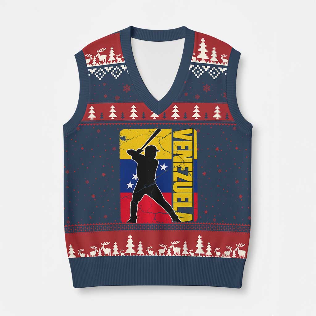 Venezuela Baseball Pride Vintage Flag V-Neck Knit Sweater Vest Venezuelan Sports Fan Gift for Latino Beisbol Lovers