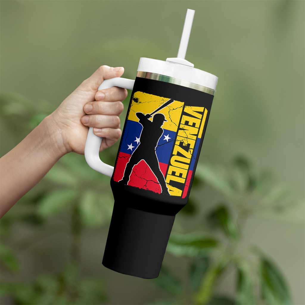 Venezuela Baseball Pride Vintage Flag Tumbler With Handle Venezuelan Sports Fan Gift for Latino Beisbol Lovers