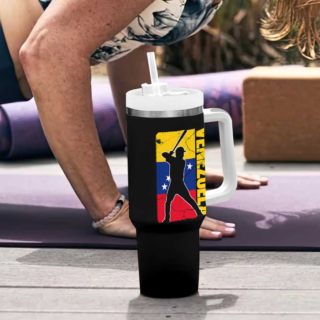 Venezuela Baseball Pride Vintage Flag Tumbler With Handle Venezuelan Sports Fan Gift for Latino Beisbol Lovers
