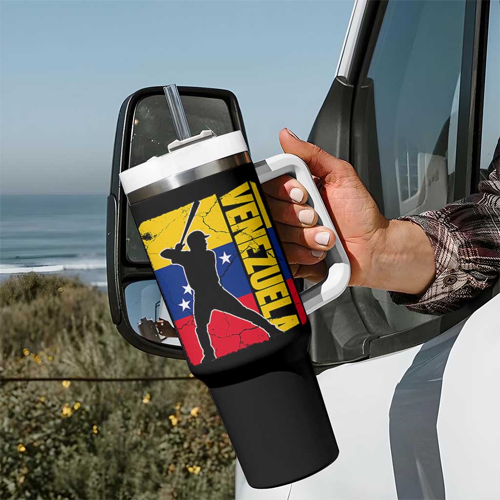 Venezuela Baseball Pride Vintage Flag Tumbler With Handle Venezuelan Sports Fan Gift for Latino Beisbol Lovers