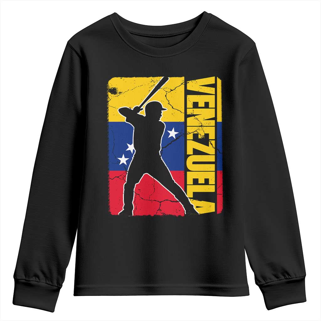 Venezuela Baseball Pride Vintage Flag Youth Sweatshirt Venezuelan Sports Fan Gift for Latino Beisbol Lovers