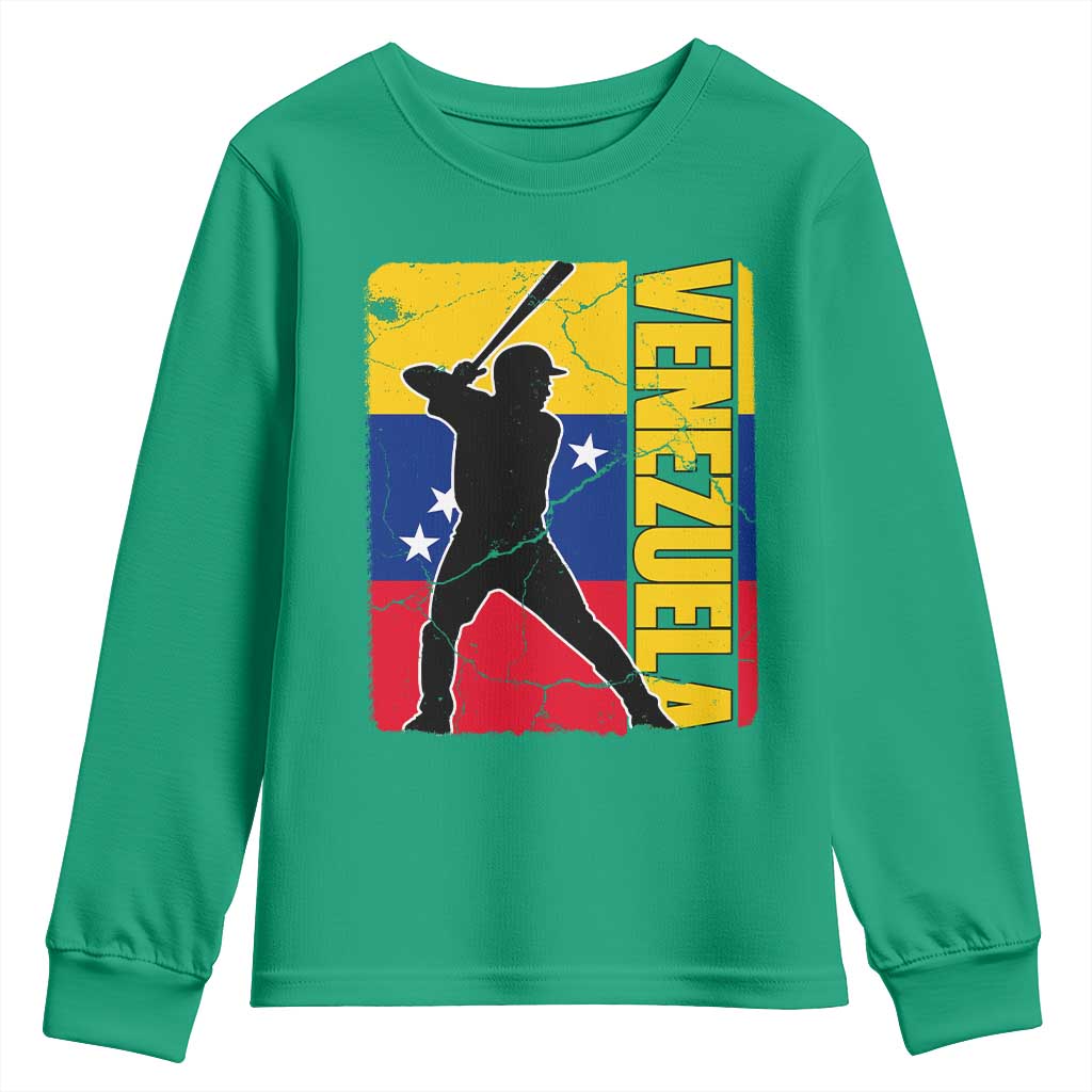 Venezuela Baseball Pride Vintage Flag Youth Sweatshirt Venezuelan Sports Fan Gift for Latino Beisbol Lovers