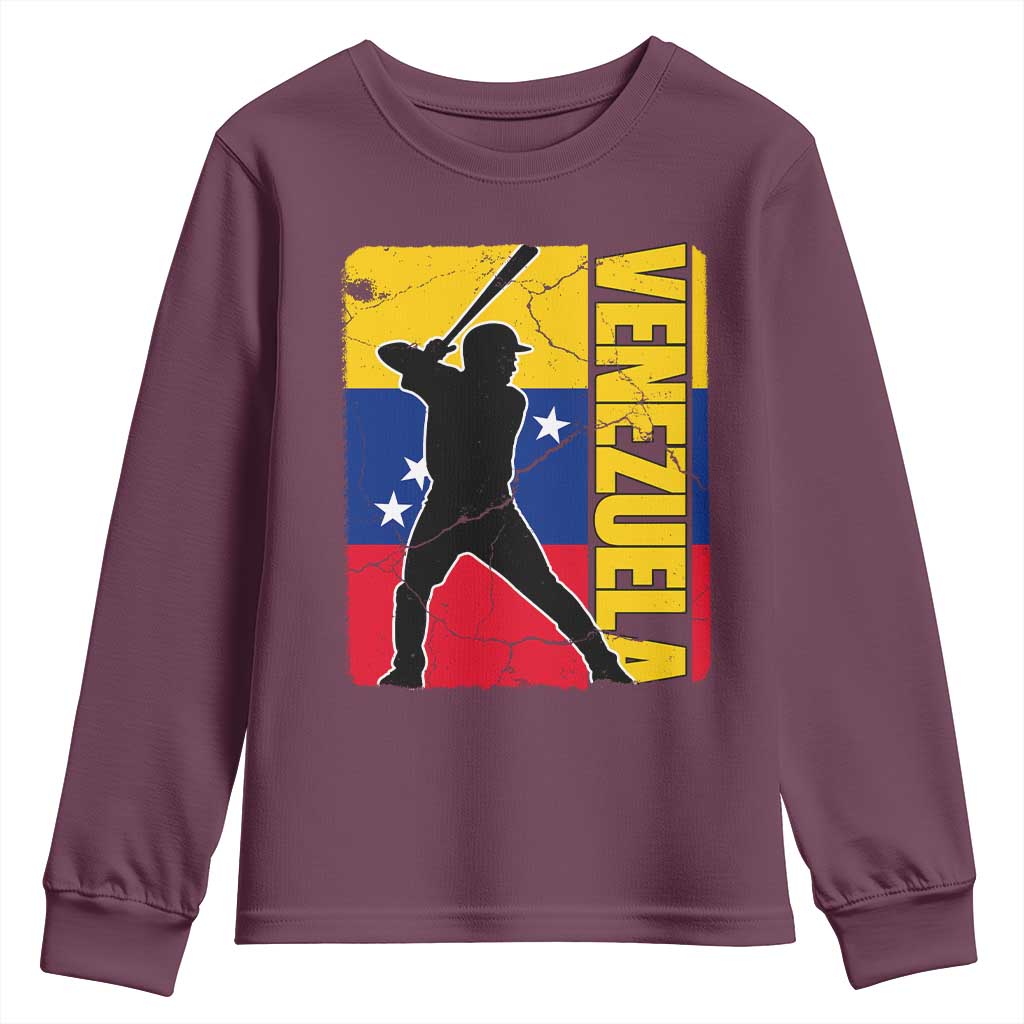 Venezuela Baseball Pride Vintage Flag Youth Sweatshirt Venezuelan Sports Fan Gift for Latino Beisbol Lovers
