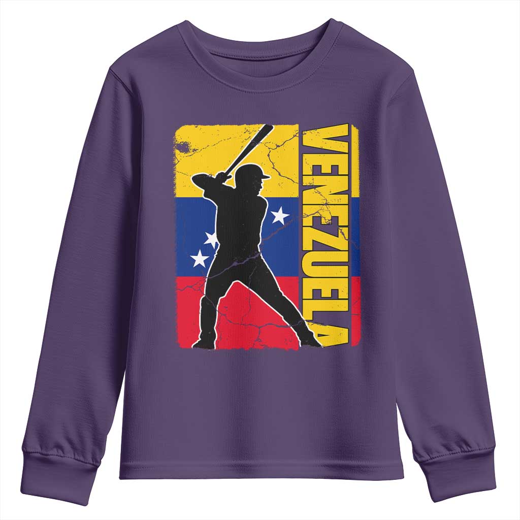 Venezuela Baseball Pride Vintage Flag Youth Sweatshirt Venezuelan Sports Fan Gift for Latino Beisbol Lovers