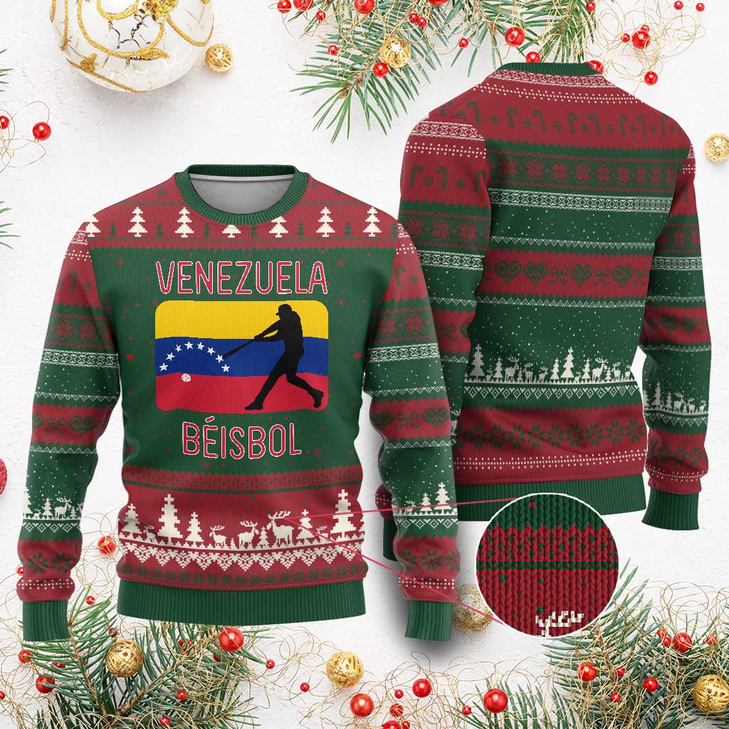 Venezuela Beisbol Flag Ugly Christmas Sweater Venezuelan Baseball Pride Latino Sports Fans