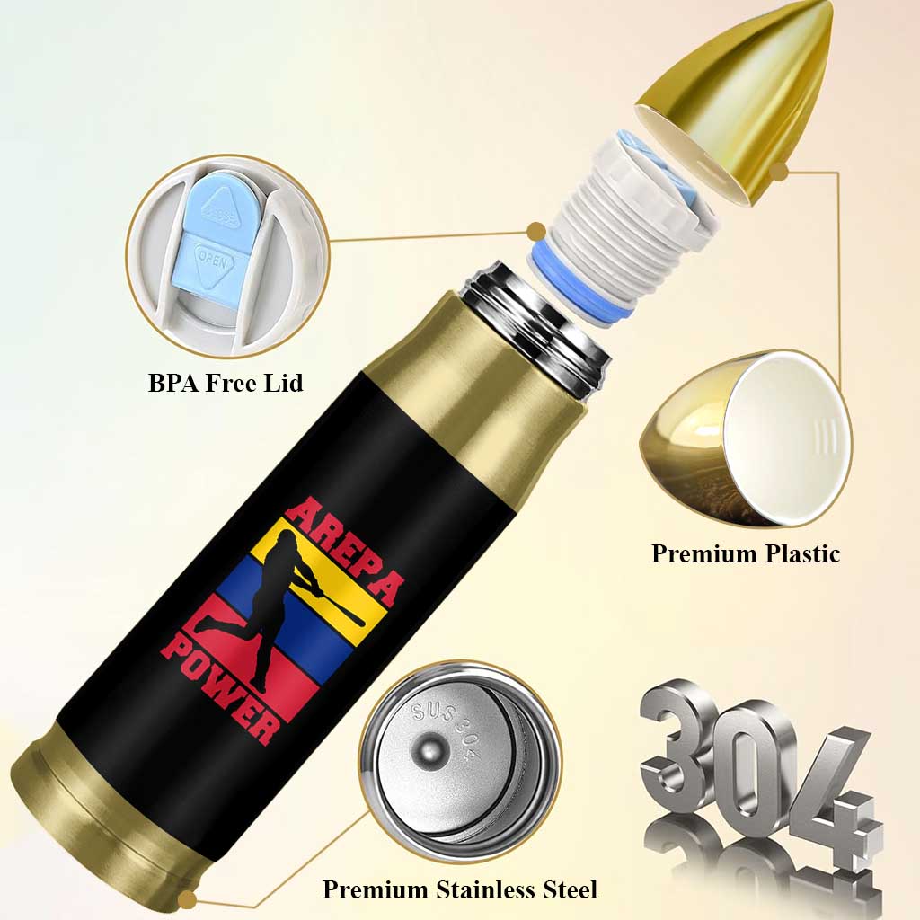 Arepa Power Venezuela Baseball Flag Bullet Tumbler Funny Venezuelan Pride Gift for Beisbol Lovers