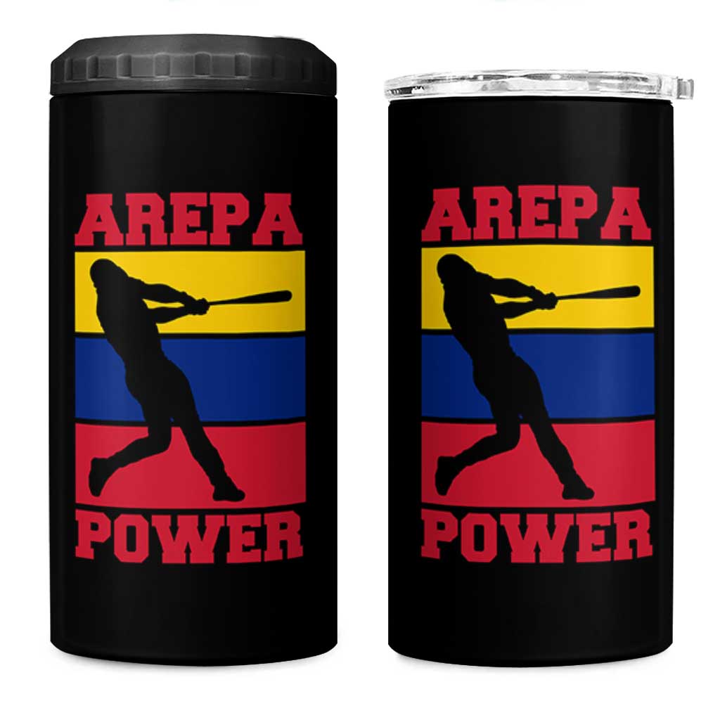 Arepa Power Venezuela Baseball Flag 4 in 1 Can Cooler Tumbler Funny Venezuelan Pride Gift for Beisbol Lovers