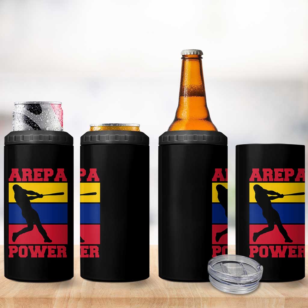 Arepa Power Venezuela Baseball Flag 4 in 1 Can Cooler Tumbler Funny Venezuelan Pride Gift for Beisbol Lovers