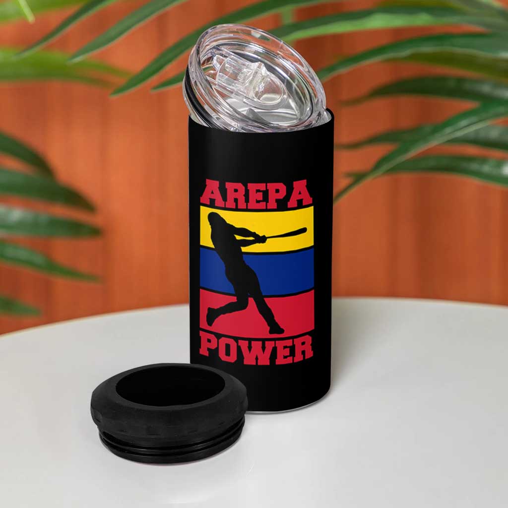 Arepa Power Venezuela Baseball Flag 4 in 1 Can Cooler Tumbler Funny Venezuelan Pride Gift for Beisbol Lovers