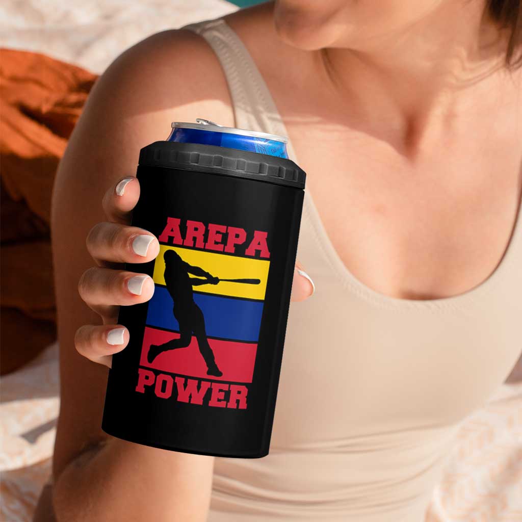 Arepa Power Venezuela Baseball Flag 4 in 1 Can Cooler Tumbler Funny Venezuelan Pride Gift for Beisbol Lovers