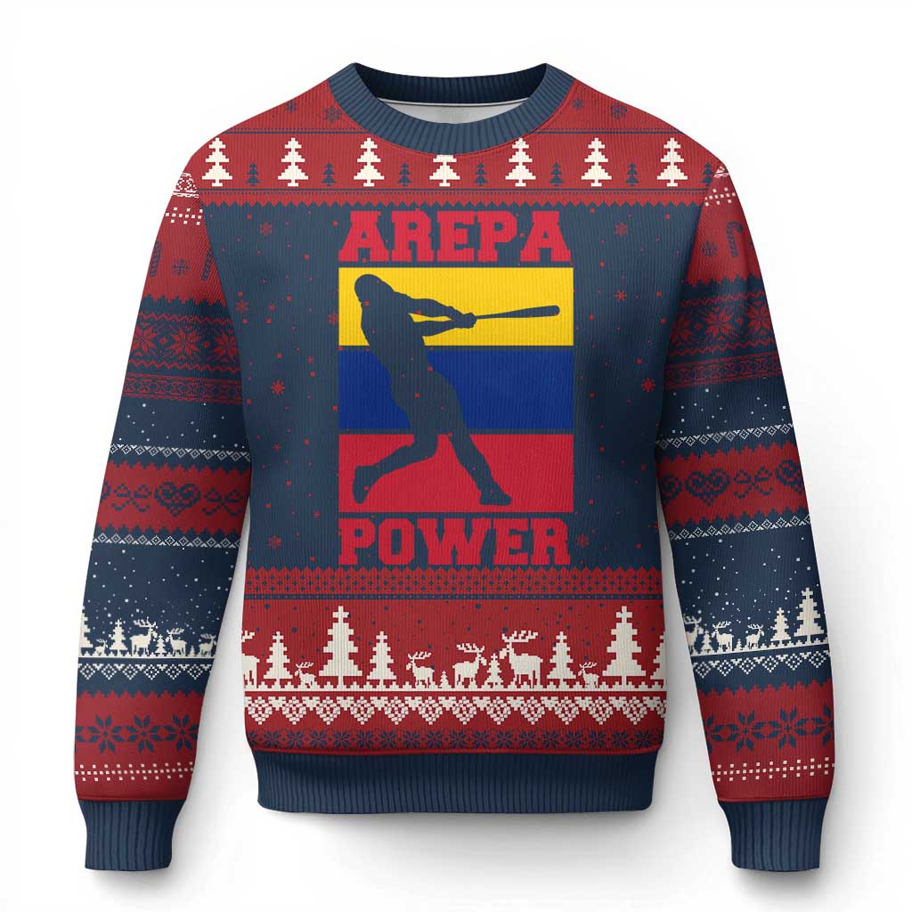 Arepa Power Venezuela Baseball Flag Ugly Christmas Sweater Funny Venezuelan Pride Gift for Beisbol Lovers
